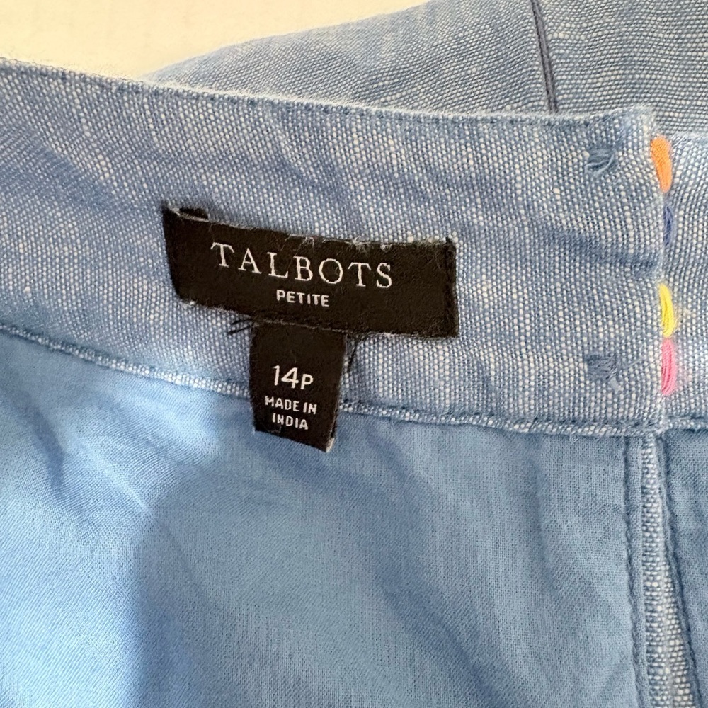Talbots Chambray Colorful Scalloped Embroidery Shift Dress Sleeveless Back Zip - Picture 12 of 16